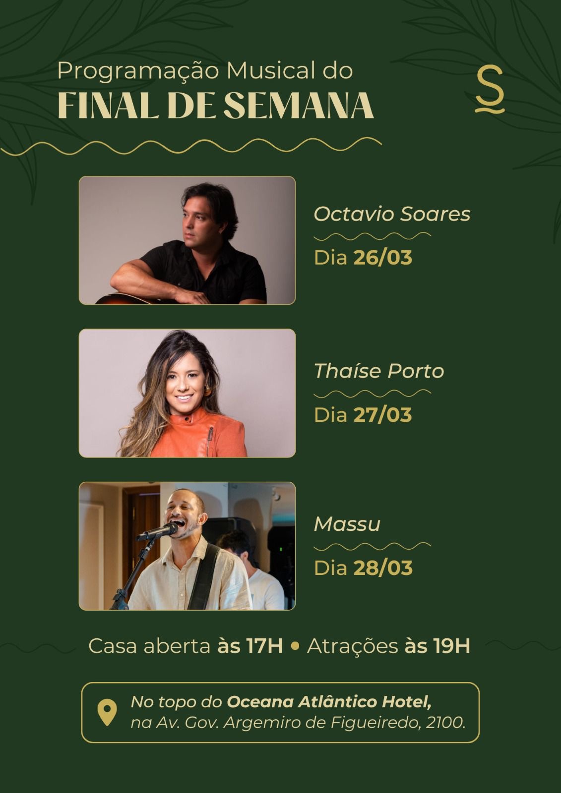 Sea Rooftop apresenta programação musical do fim de semana com três atrações ao vivo