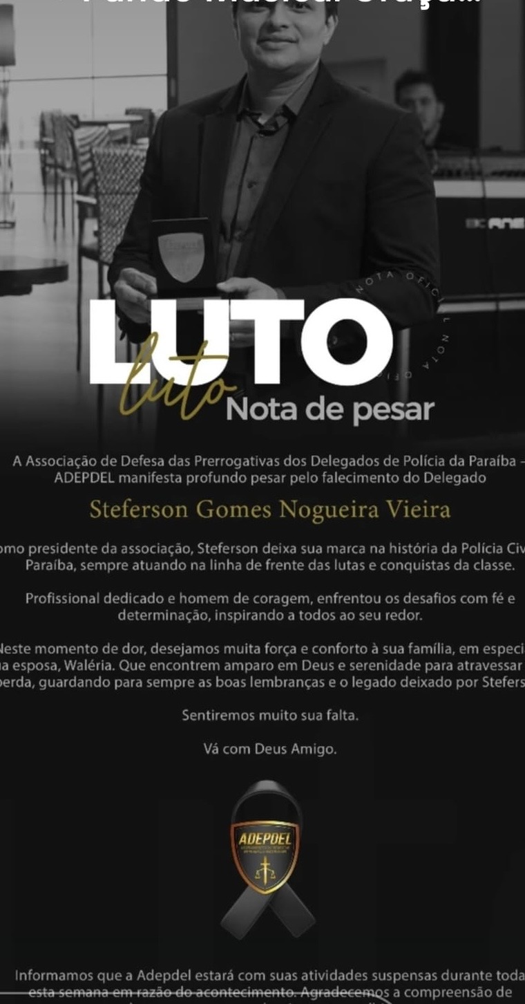 ADEPDEL lamenta a morte do delegado Steferson Gomes Nogueira Vieira