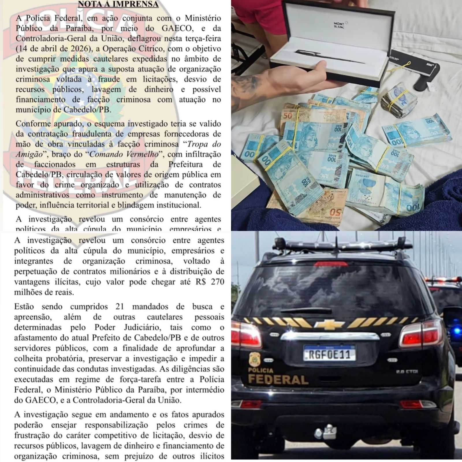 Veja lista de nomes alvos da operação da PF em Cabedelo nesta terça