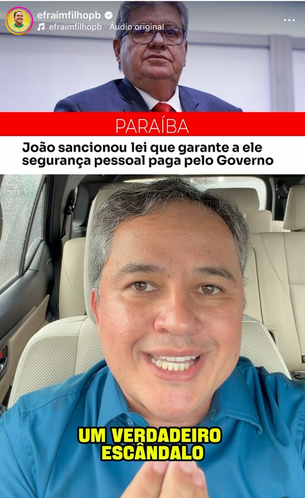 Efraim critica lei que garante segurança a ex-governadores e reacende debate sobre uso de recursos públicos na Paraíba