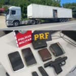 AÇÃO INTEGRADA ENTRE PM E PRF RECUPERA CARGA ROUBADA, APREENDE ARMA E PRENDE TRÊS SUSPEITOS EM QUEIMADAS