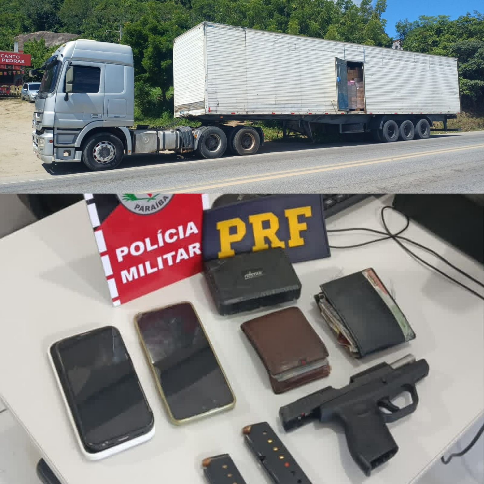 AÇÃO INTEGRADA ENTRE PM E PRF RECUPERA CARGA ROUBADA, APREENDE ARMA E PRENDE TRÊS SUSPEITOS EM QUEIMADAS