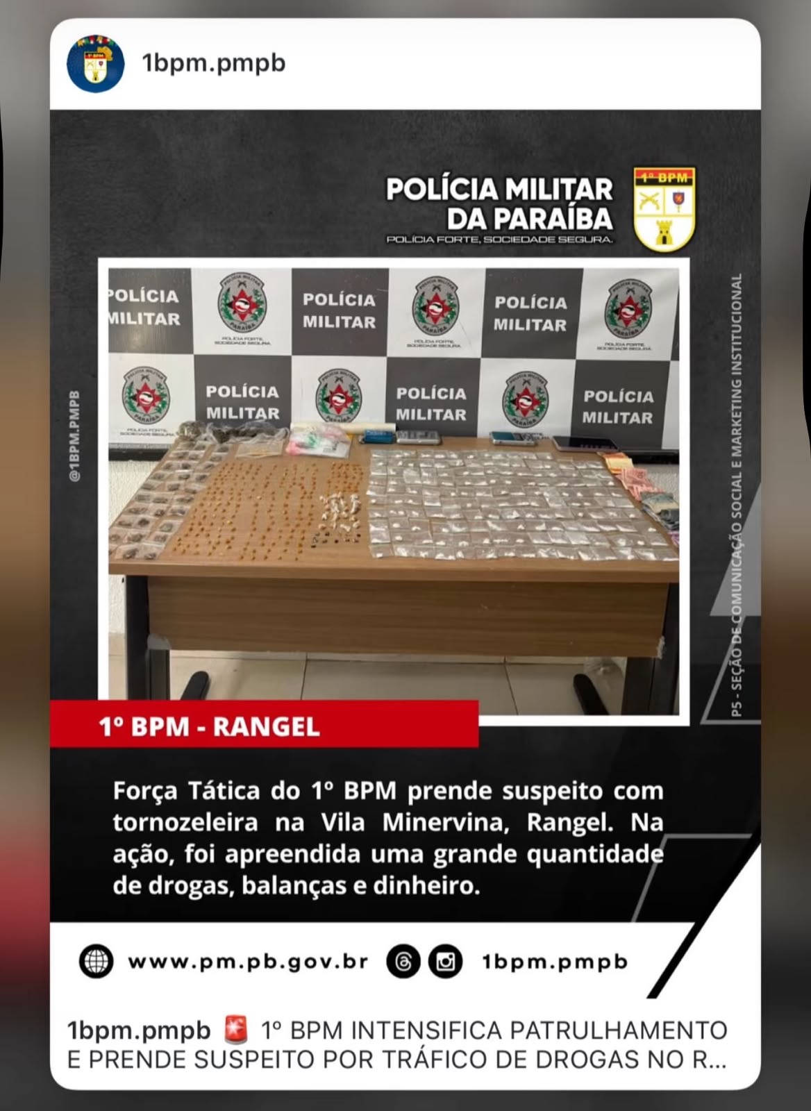 FORÇA TÁTICA DO 1º BPM PRENDE SUSPEITO COM TORNOZELEIRA ELETRÔNICA E APREENDE DROGAS NO BAIRRO DO RANGEL