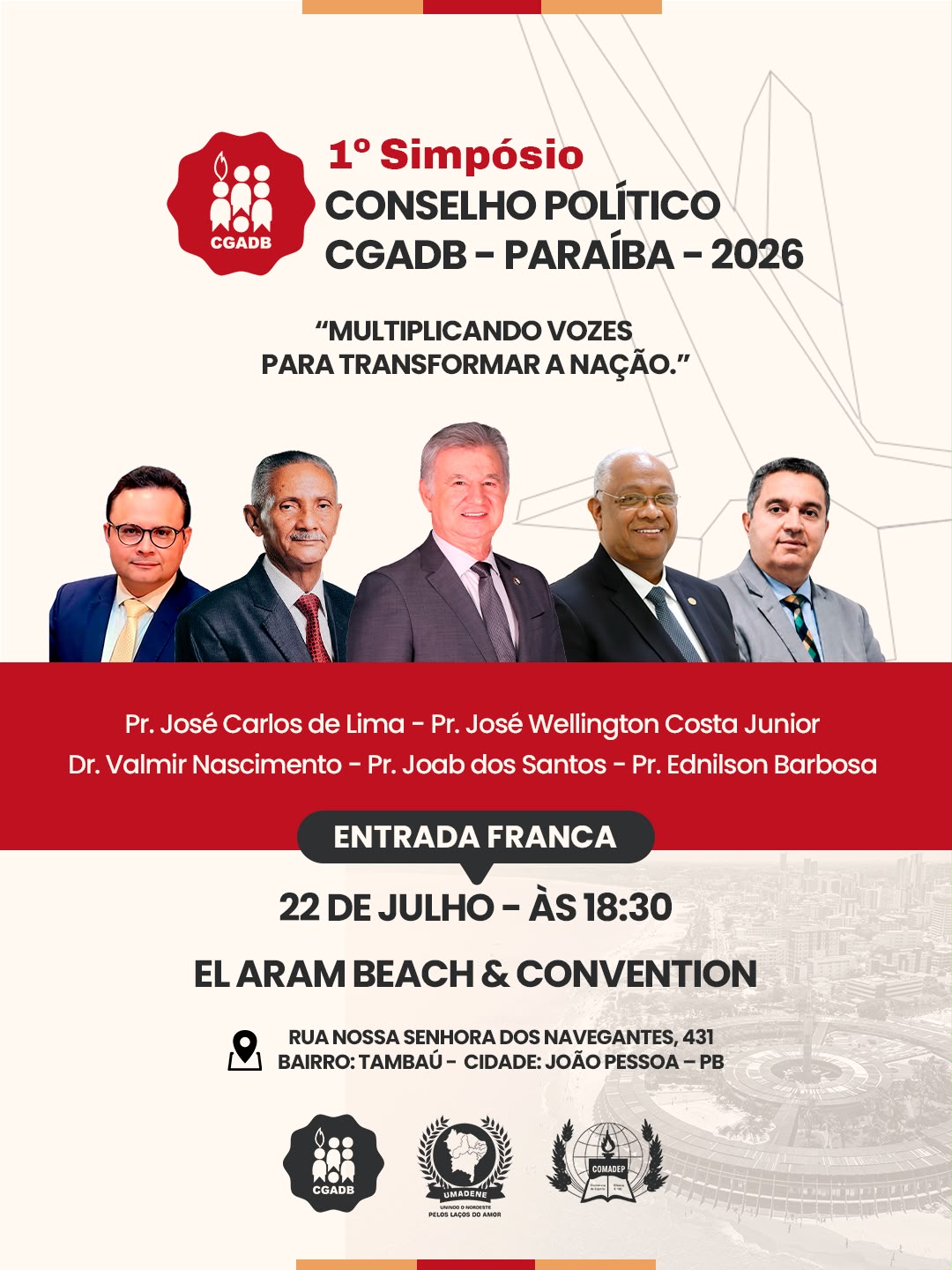 1º Simpósio do Conselho Político da CGADB Paraíba 2026 destaca liderança do pastor José Carlos de Lima