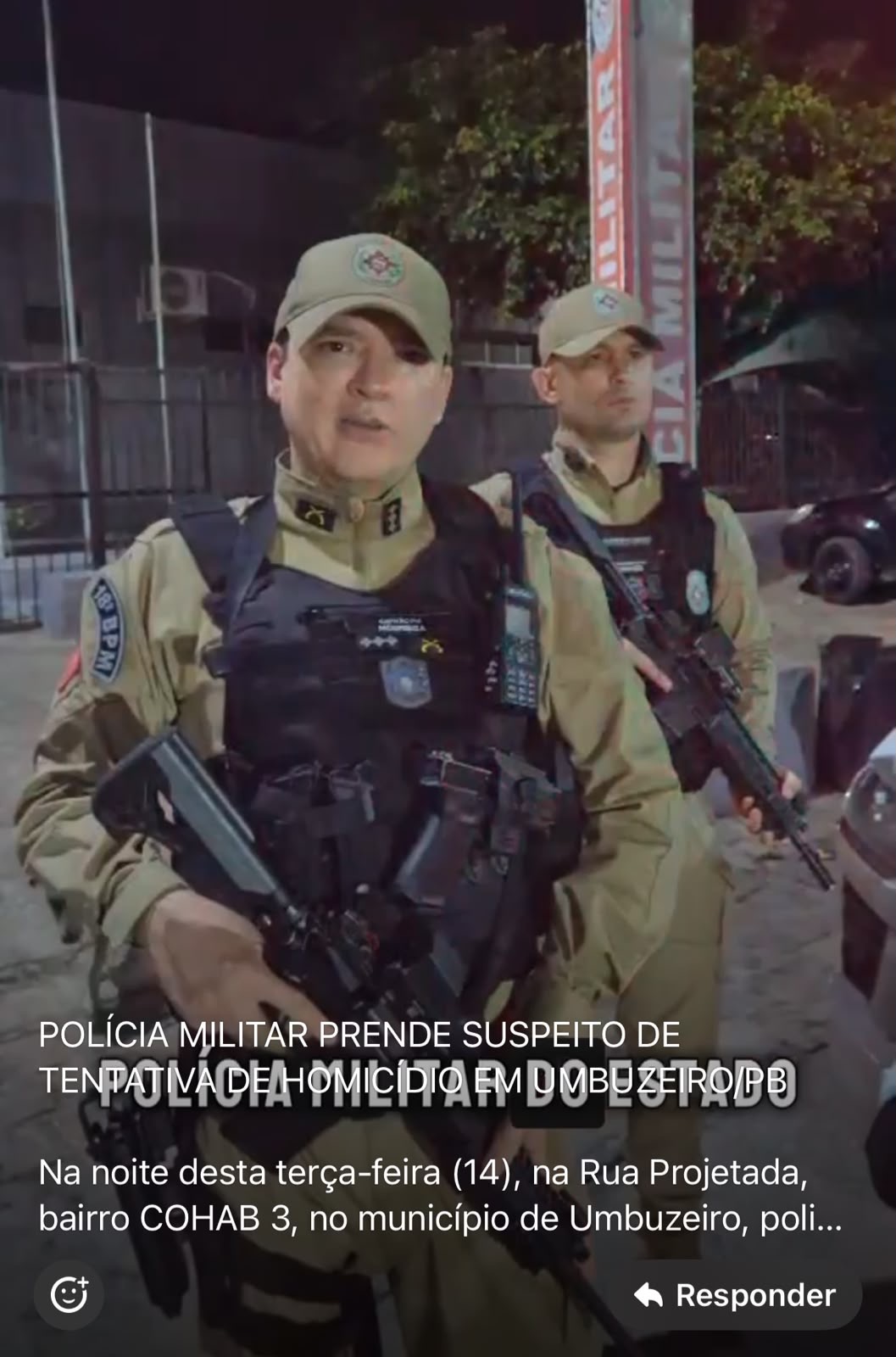 POLÍCIA MILITAR PRENDE SUSPEITO DE TENTATIVA DE HOMICÍDIO EM UMBUZEIRO/PB