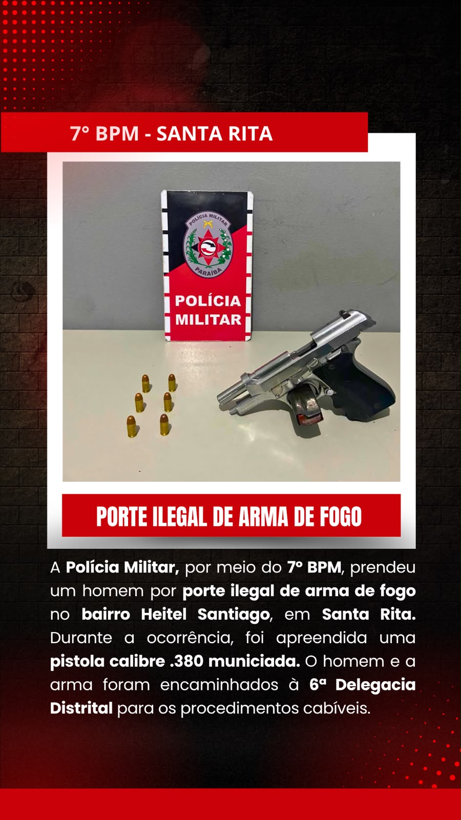 POLÍCIA MILITAR PRENDE HOMEM POR PORTE ILEGAL DE ARMA DE FOGO NO BAIRRO HEITEL SANTIAGO, EM SANTA RITA