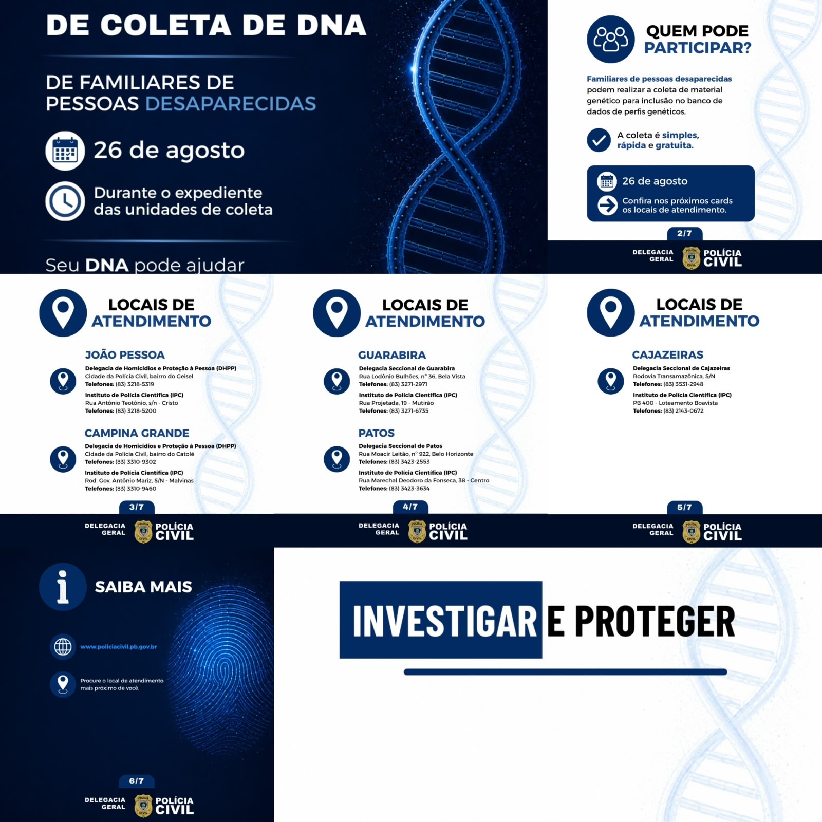 Dia D de coleta de DNA de familiares de pessoas desaparecidas mobiliza Polícia Civil da Paraíba