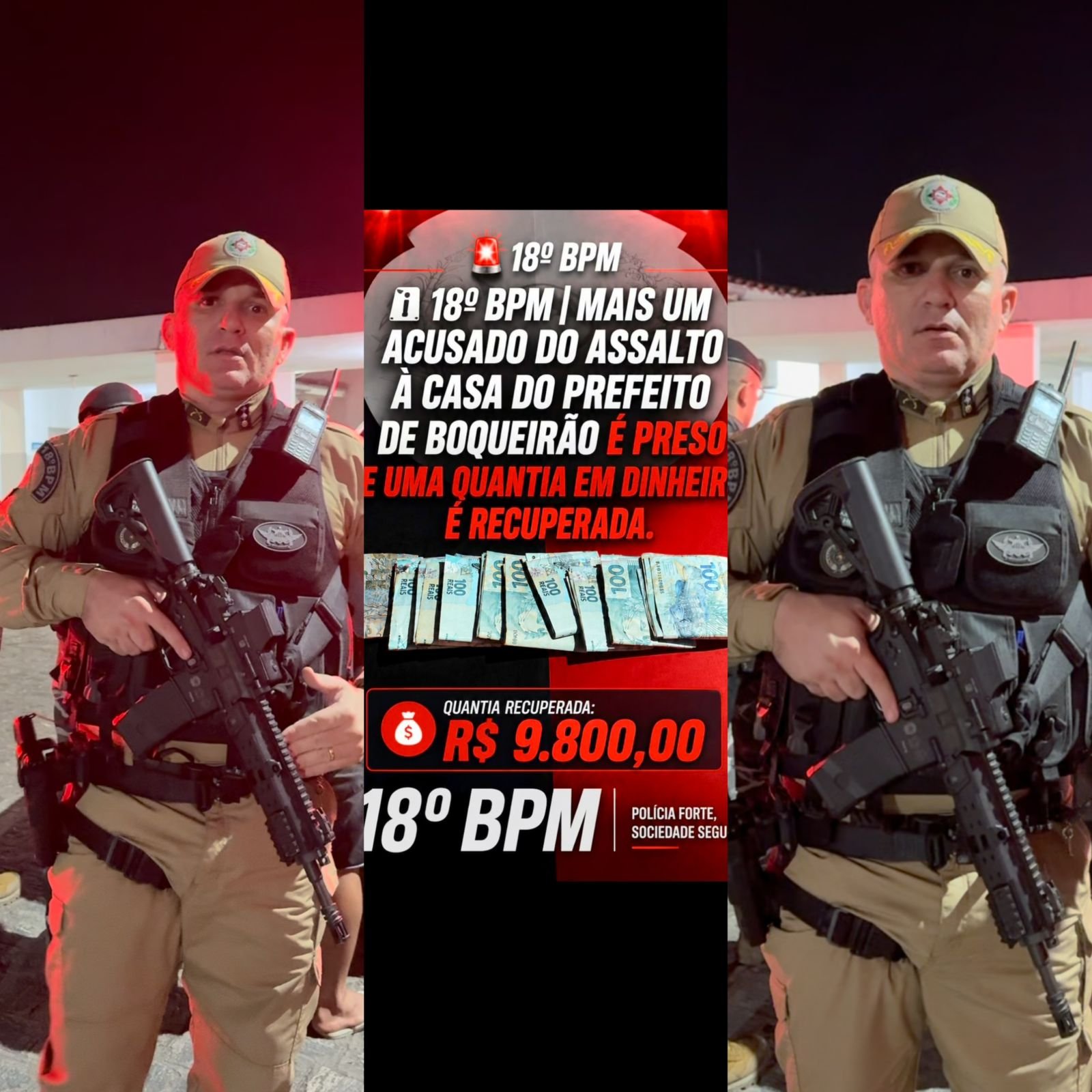 🚨 18º BPM | 4º ACUSADO DE PARTICIPAÇÃO NO ASSALTO À RESIDÊNCIA DO PREFEITO DE BOQUEIRÃO/PB É PRESO E R$ 9.800,00 SÃO RECUPERADOS