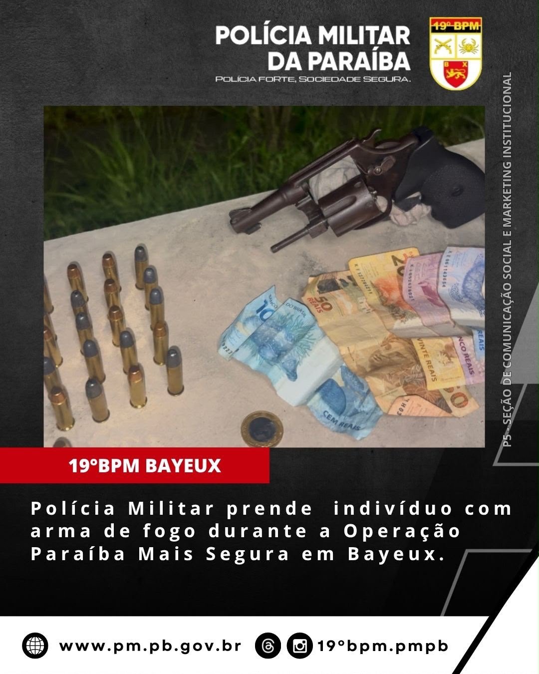 Na noite desta sexta-feira (18), a POLÍCIA MILITAR, por meio do 19º BPM, realizou mais uma ação dentro da Operação Paraíba Mais Segura, intensificando o policiamento e as abordagens preventivas na cidade de Bayeux.