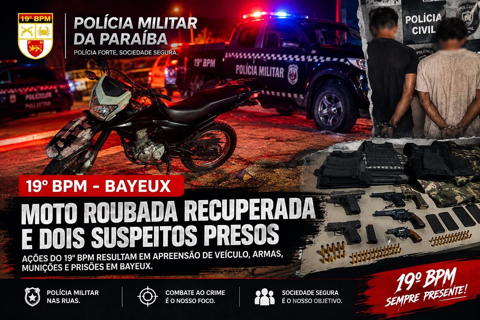 🚨 19º BPM APERTA O CERCO EM BAYEUX, RECUPERA MOTO ROUBADA E PRENDE DOIS SUSPEITOS COM MANDADOS POR HOMICÍDIOS