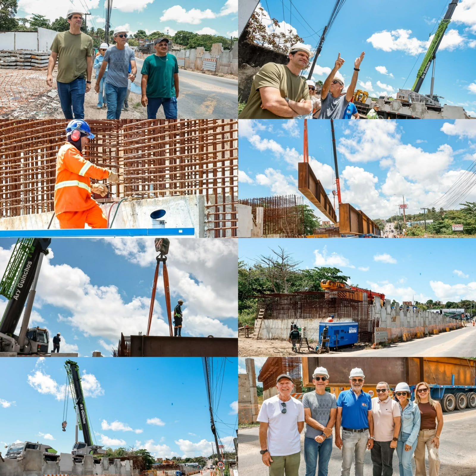 Primeira etapaLeo Bezerra acompanha içamento de vigas da ponte sobre o Rio Cuiá que ligará Mangabeira e Valentina