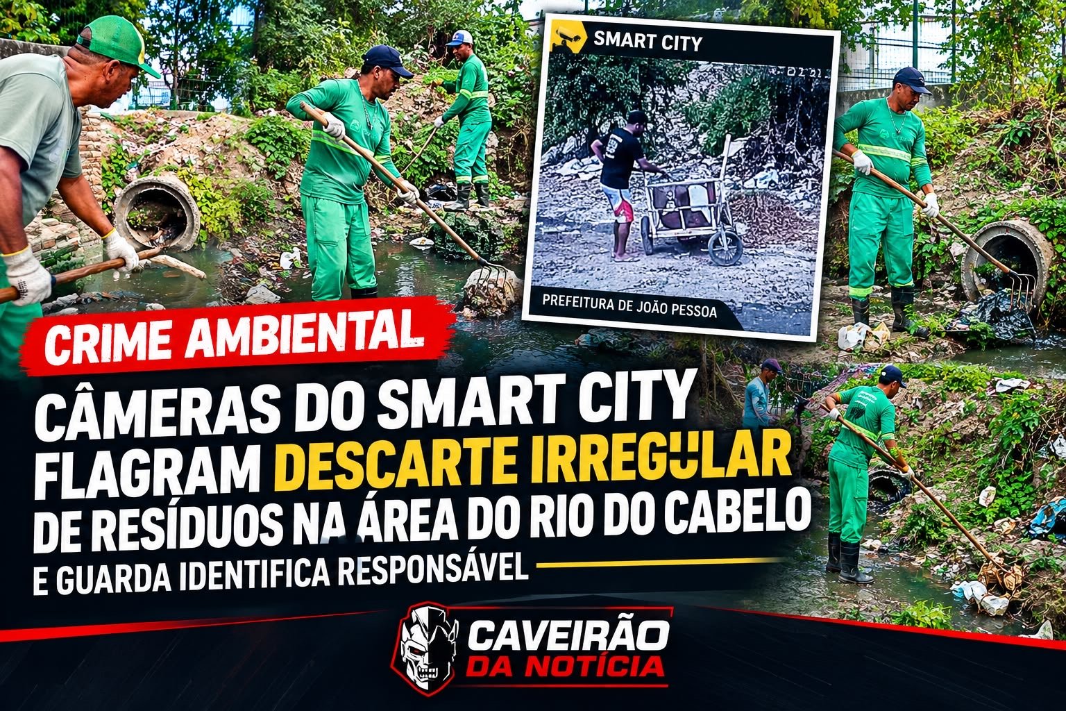 Crime ambiental: câmeras do Smart City flagram descarte irregular de resíduos na área do Rio do Cabelo e Guarda identifica responsável