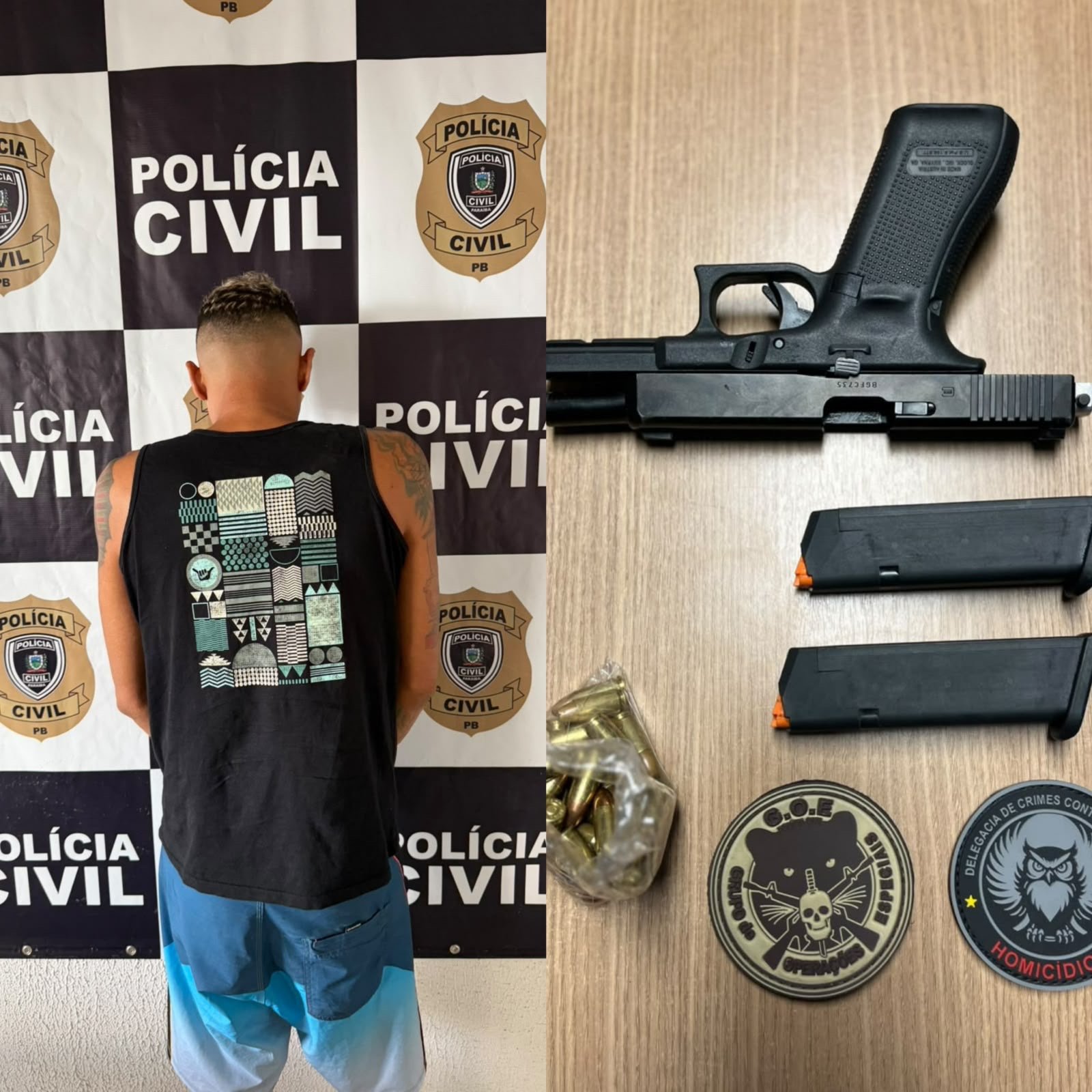 EM JOÃO PESSOA: Polícia Civil prende investigado por homicídio e apreende pistola adaptada para disparo em rajada